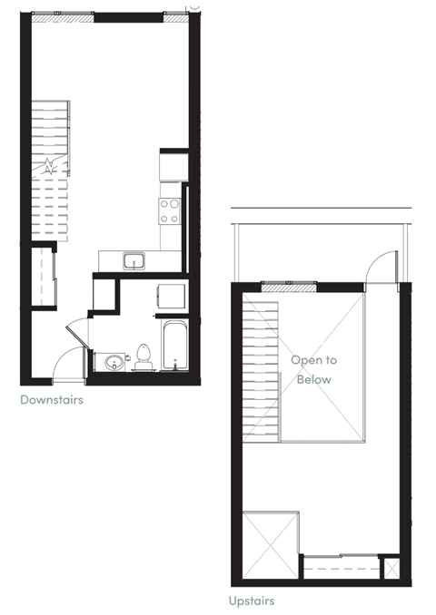 a floor plan and a elevation of a small house with a bedroom and a bathroom